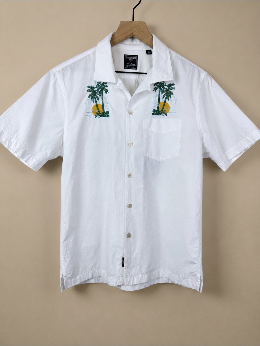 Todd Snyder x Three Looms White Embroidered Surf Camp Shirt Size S